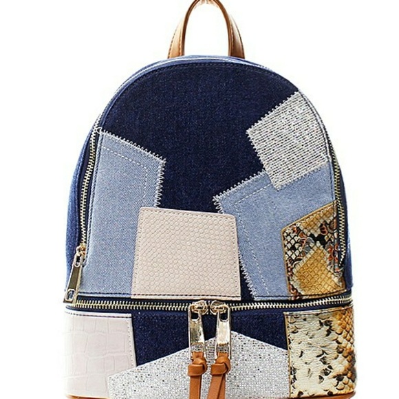 Denim Patchwork Backpack - Picture 1 of 4